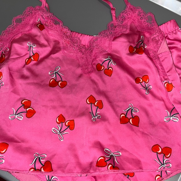 Target Pink Cherry Lace Trim Pajama Set - Picture 1 of 2